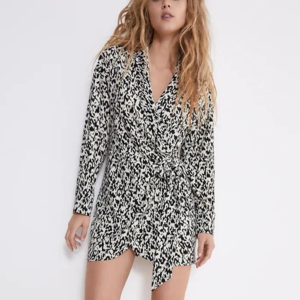 Zara Animal Print Jumpsuit/Romper Wrap Front Tie Long Sleeve